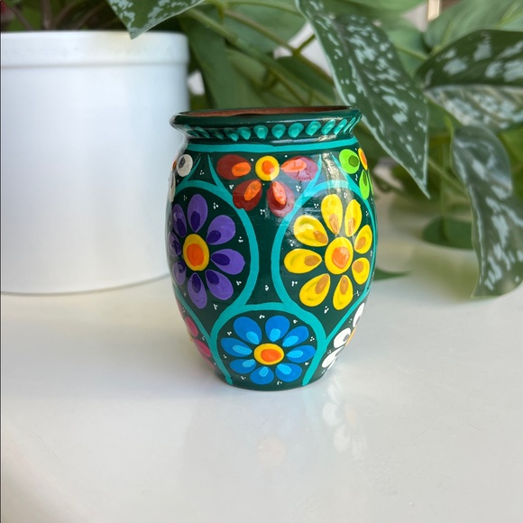 Hand Painted Floral Small Mini Terracotta Vase Decor Vintage - Picture 4 of 12